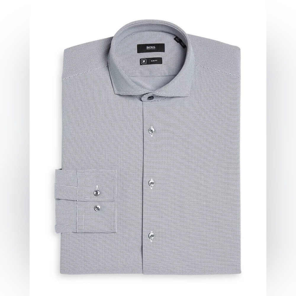 BOSS Jason Micro Slim Fit Dress Shirt Men's 15.5R Black And White